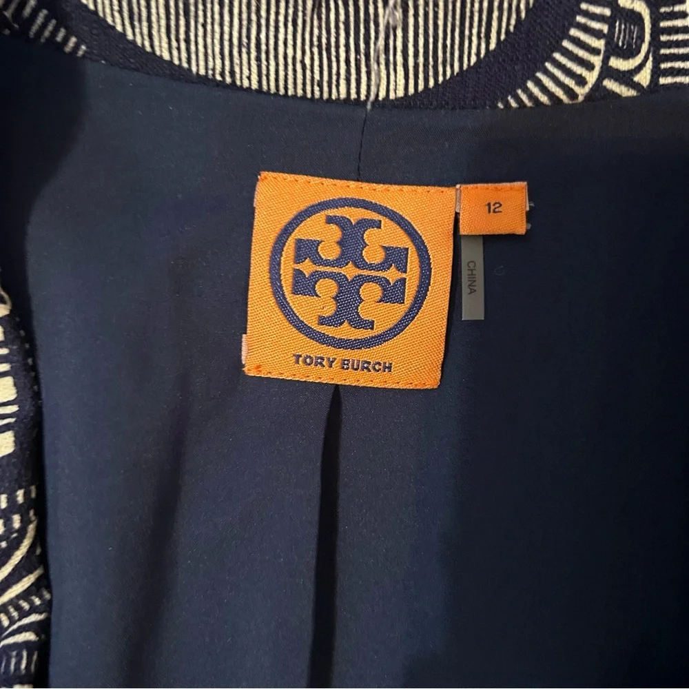 NWT Tory Burch navy and white print blazer size 12